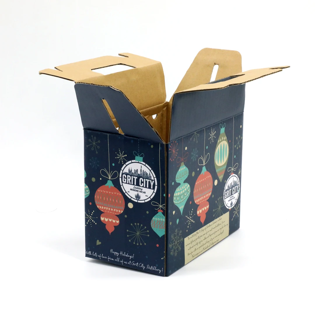 Wholesale Christmas series handle corrugated paper box with colorful printing outside for wine and drinking packaging