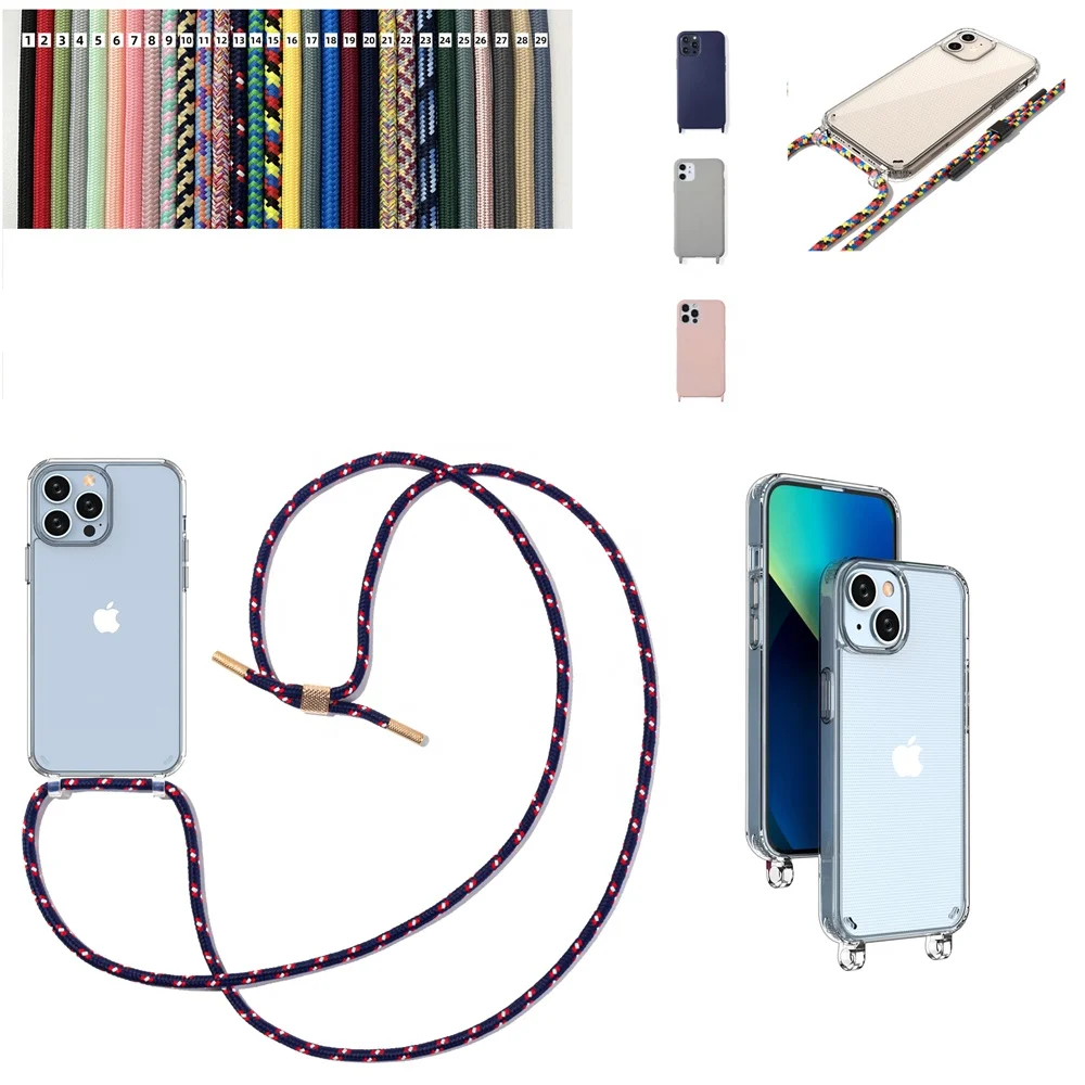 drop shipping Lanyard Necklace Cross body  Phone case Transparent Clear Hard Acrylic Back Cover for Samsung A42 5G A426  A726