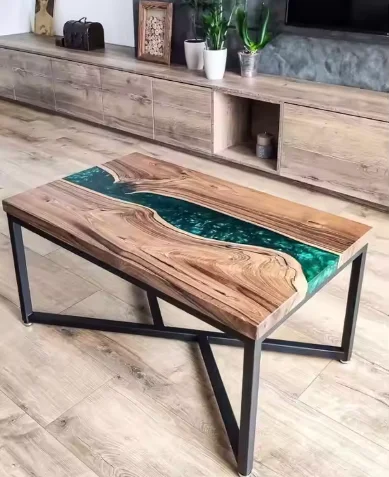 I Well Beauty New Trend Fashion Solid Walnut Wood Luxury Restaurant Kitchen Dining Coffee River Epoxy Resin Slab Cafe Table
