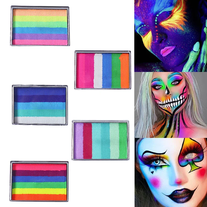 Make Up Fluorescent Body Art Water Soluble Pigment Face Paint Rainbow Cake 6 Colors Case Washable Halloween Festival