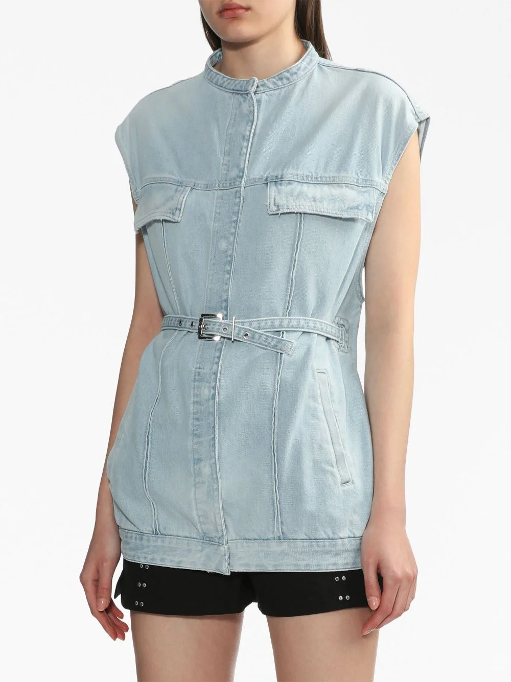 Fashionable Streetwear Sleeveless Waisted Jean Vest Casual Slim Fit Clothing Womens Waistcoat Denim Vest