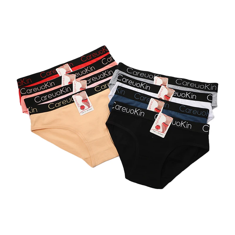 Letter  stretch waistband big size women cotton solid color white briefs underwear for ladies panties CareuoKin A6937