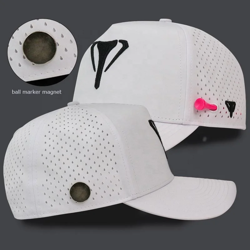 HS41 Custom Blank WaterProof Hydro Performance Sports Trucker Hat Laser Cut Baseball Golf CAP with ball marker magnet tee holder