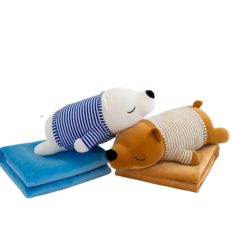 AIFEI TOY Hot selling cute cartoon polar bear air conditioner blanket lying bear summer cool doll brown bear plush toy