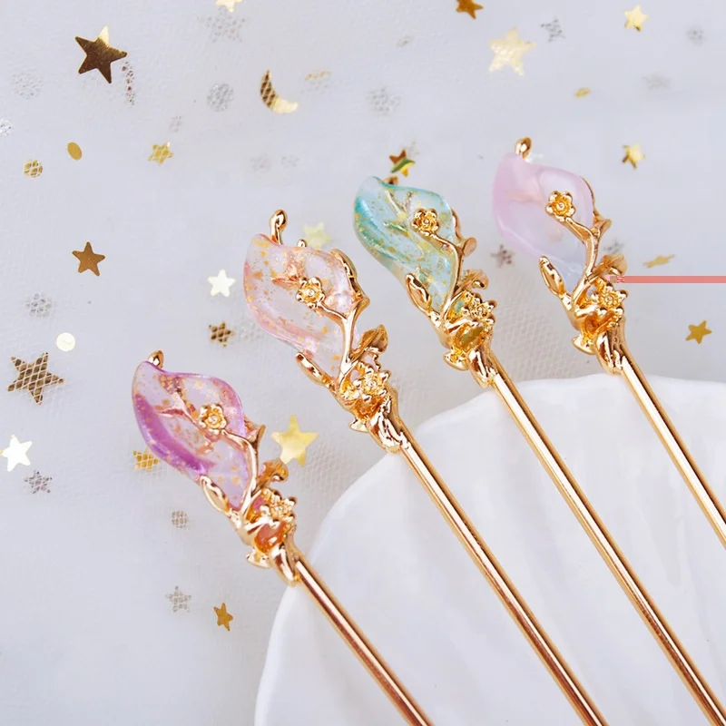 Vintage Coloured Glaze Metal Hair Style Chop Stick Wand Chinese Beautiful Women Stick Pin Accessories Hair Chopstick For Hair