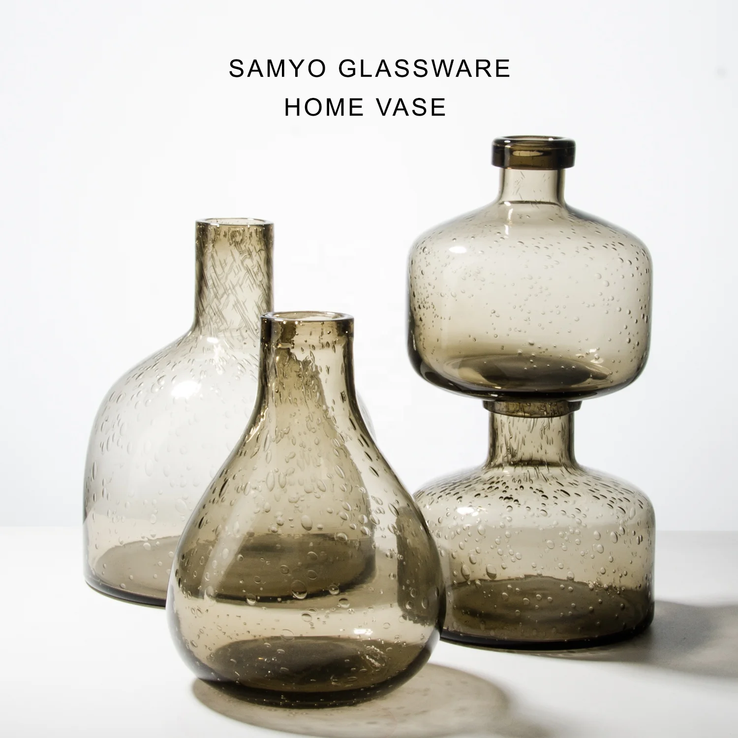 Samyo Handmade Hot Sale Purple Glass Flower Vase Glass Cylinder Vase With Bubble Flower Vase Glass