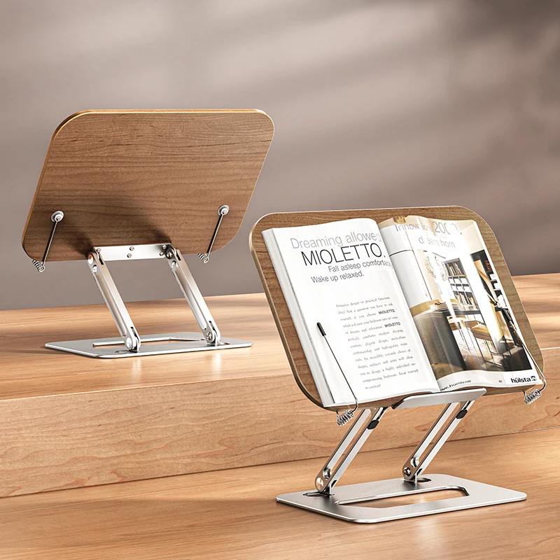 Rotate Adjustable Aluminum Alloy Tablet Foldable Metal Portable Pedestal Wooden Book Stand Holder For Reading