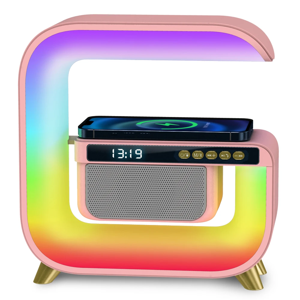 Multi-function 15W Bluetooth RGB Light Lamp Gift Smart Speaker Mobile Charging Station Fast Wireless Charger Stand