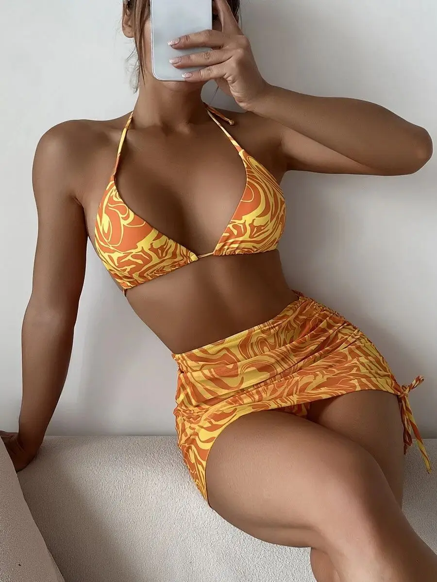 Fashion Women 2022 New Pattern Three-piece Bikini Swimsuit Bikini