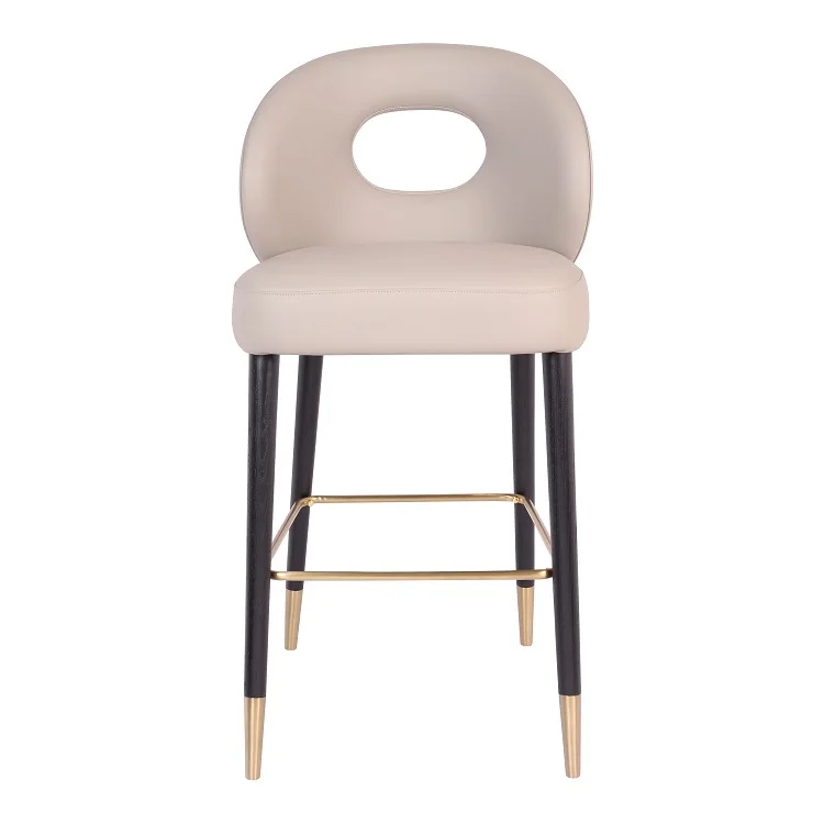 
Modern luxury bar chair stainless steel brushed champagne gold imitation leather soft bag bar chair 