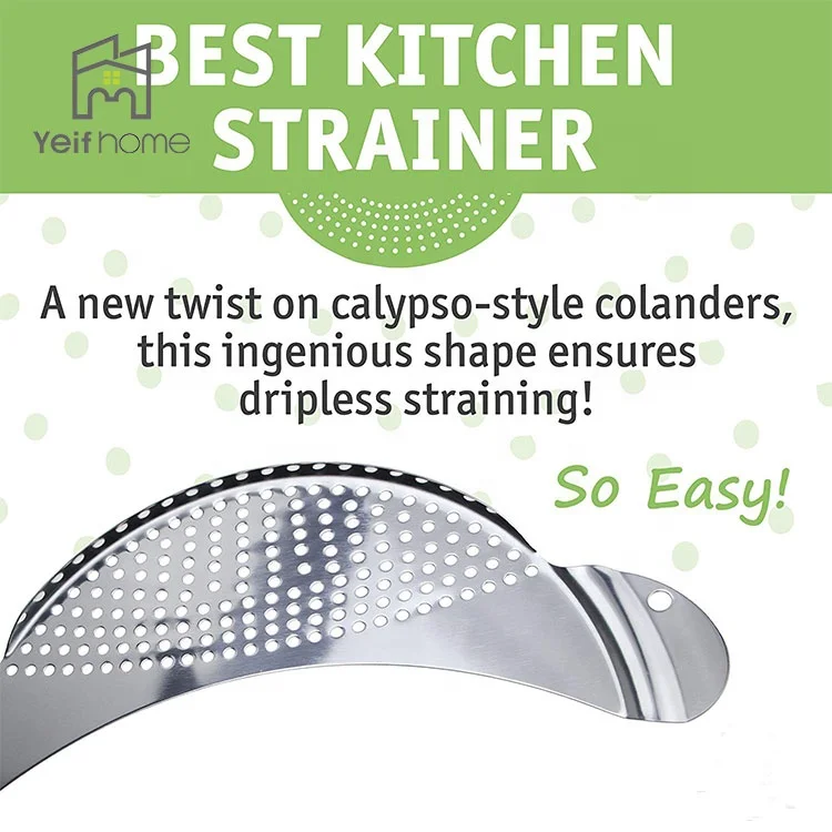 Kitchen Easy Draining Durable Strainer Pot Stainless Steel Clip On Colander