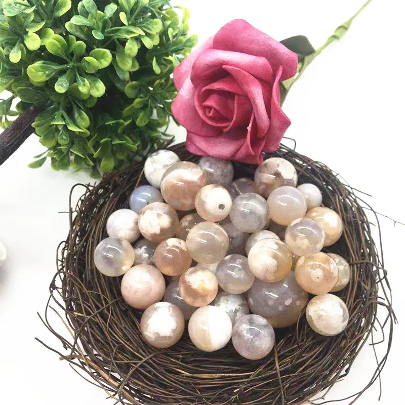 Wholesales natural smooth surface crystal cherry blossom agate gemstone single loop round beads bracelet for birthday gifts