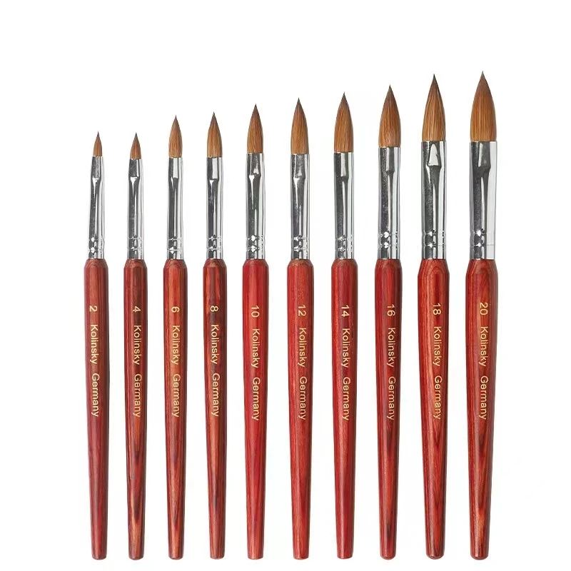 100% Kolinsky Hair Acrylic Organic Nail Brush with Wooden Handle Professional Acrylic Nail Art Multi Size Manicure Brush