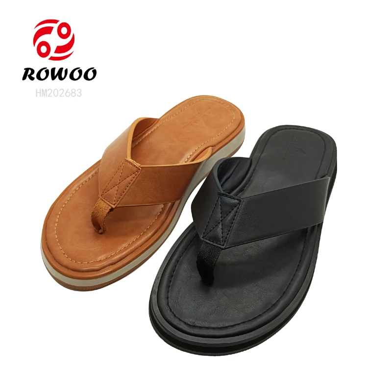 New Material Men Leather Flipflops Customized Logo Slides Shoes Fashion Slipper Shoes Men Summer Footwear