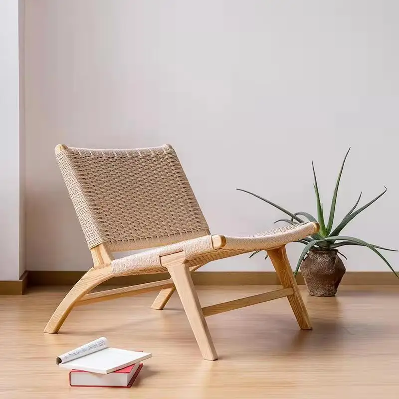 Rattan Wooden Sofa Chair Dining Living Room Indoor Balcony Leisure Modern Simple Rope Backrest Beach