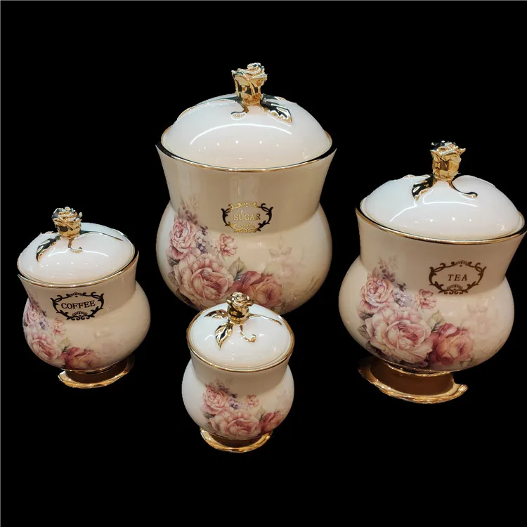 Чайник для послеобеденного чая, белый рельефный керамический золотой ободок, кофейник для сахара с крышкой