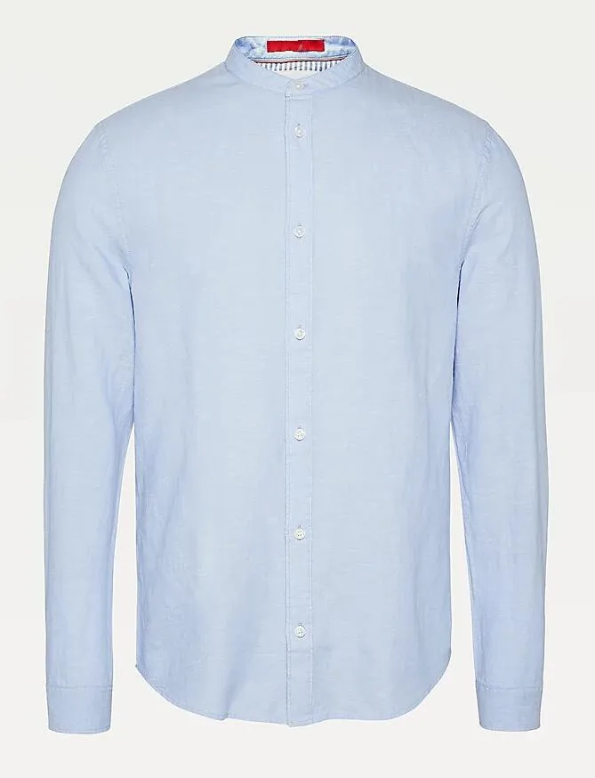 MANDARIN COLLAR COTTON LINEN SHIRT OEM Light Blue MAN Shirt