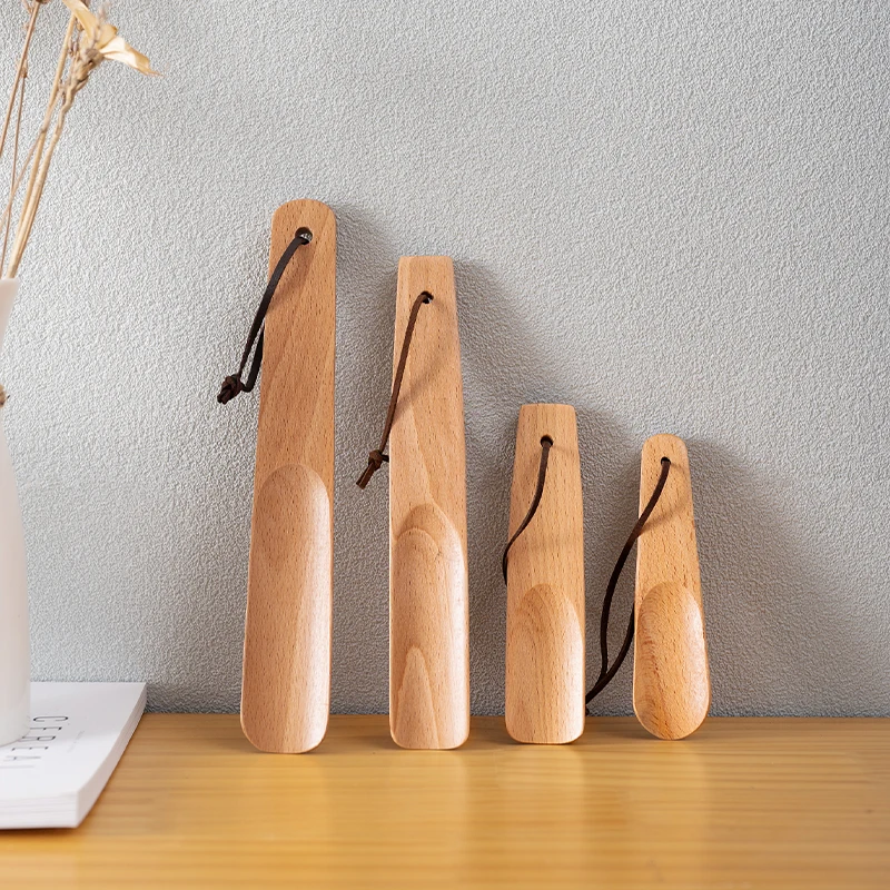 Wooden portable mini shoehorn beech shoes horns logo 14.5cm 16cm 23cm 26cm