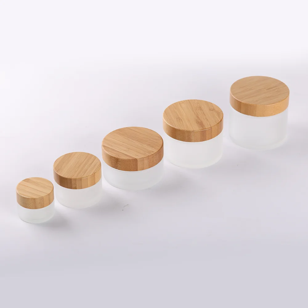 Environmental 5g 10g 15g 20g 30g 50g 100g Empty Cosmetic Container Frosted Glass Cosmetic Cream Jar with Bamboo Lid