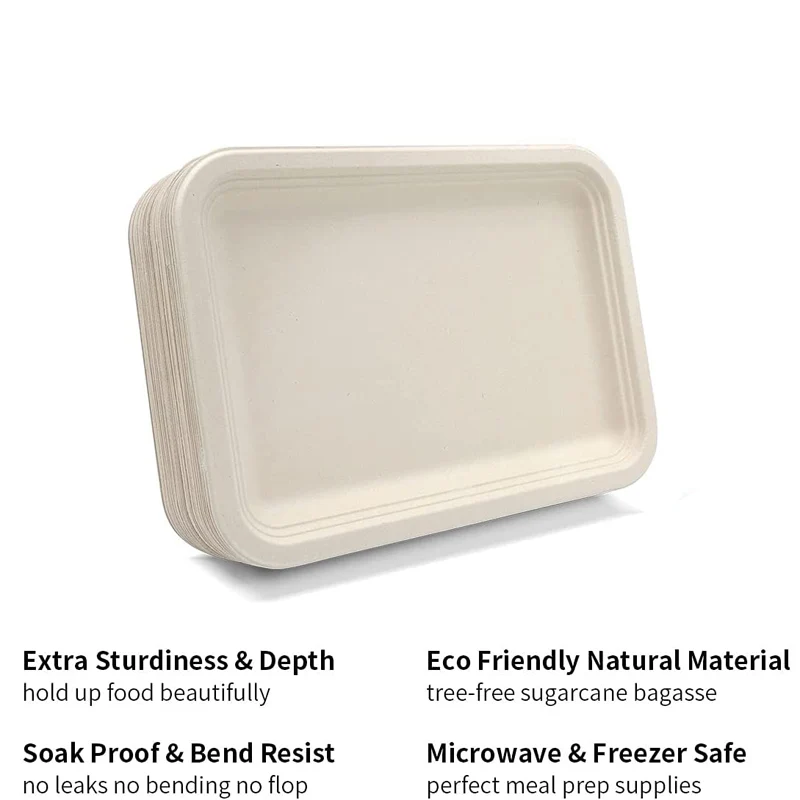 Biodegradable disposable bagasse food lunch tray heavy duty seashell prep meal sugarcane fiber tray for restaurant hotel picnic