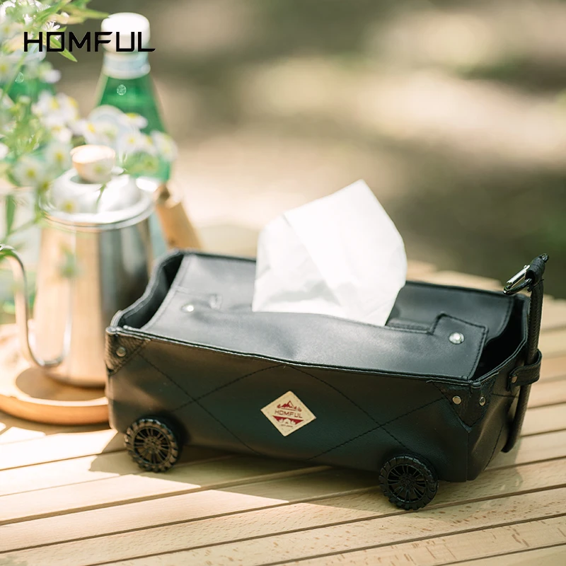 Homful wholesale outdoor portable waterproof  mini trolley type camping car tissue box paper napkin box