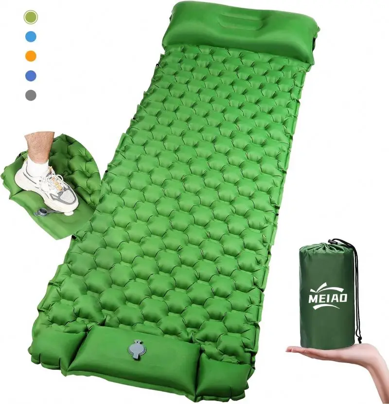 Custom Compact Ultralight TPU inflatable Camping Sleeping Pad with Built-in Foot Pump Waterproof Air Mattress Sleeping Mat