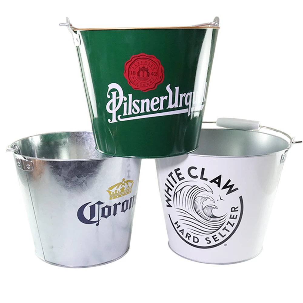 Оптом роскошный круглый 5 л/8 л Бар Пиво Вино Металл Рождество открытый Новый оцинкованный железный льд ведро