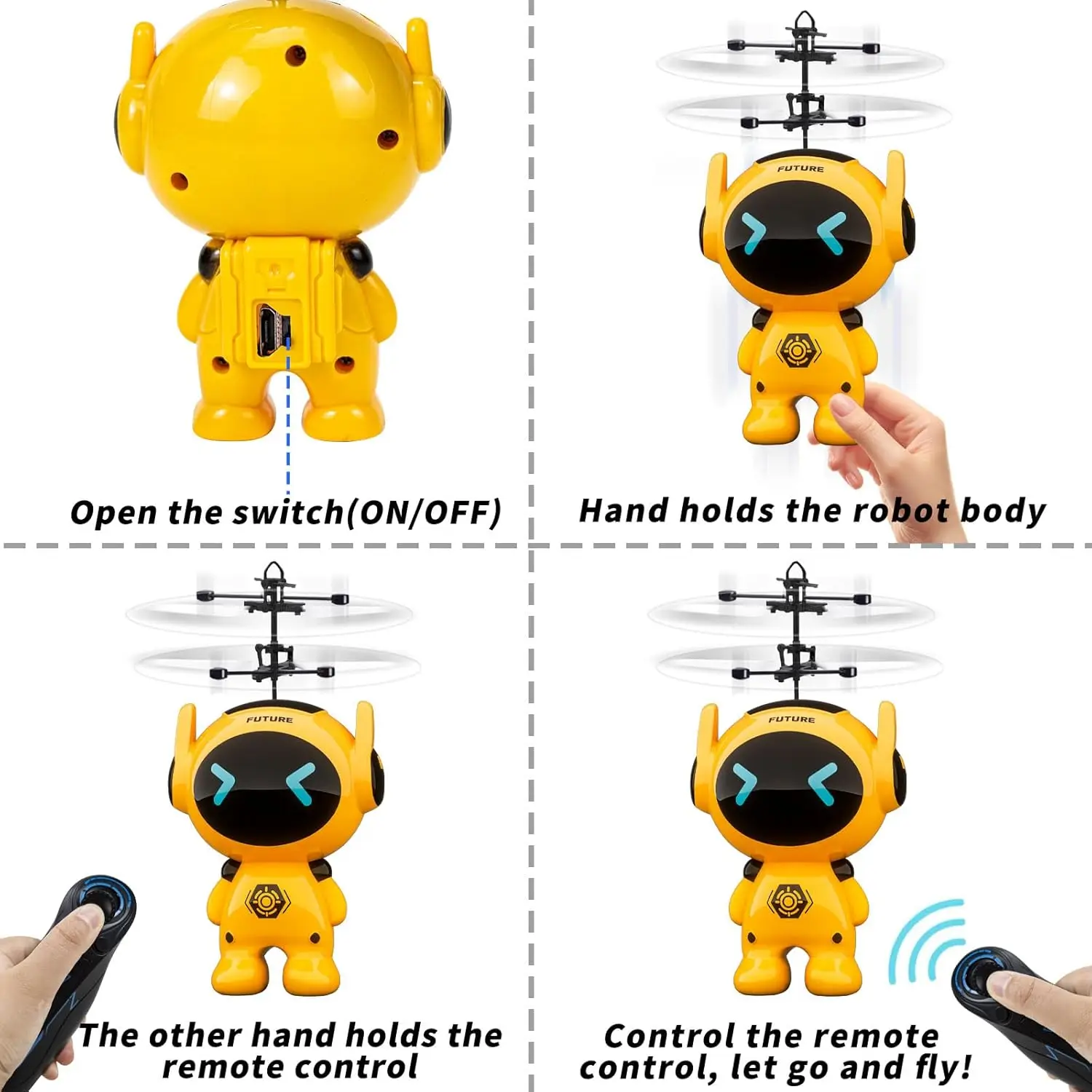 Dwi Dowellin Flying Ball RC Toys,Built-in LED RC Robot Drone Remote Control Helicopter Indoor Games Toys for Kids (Yellow)