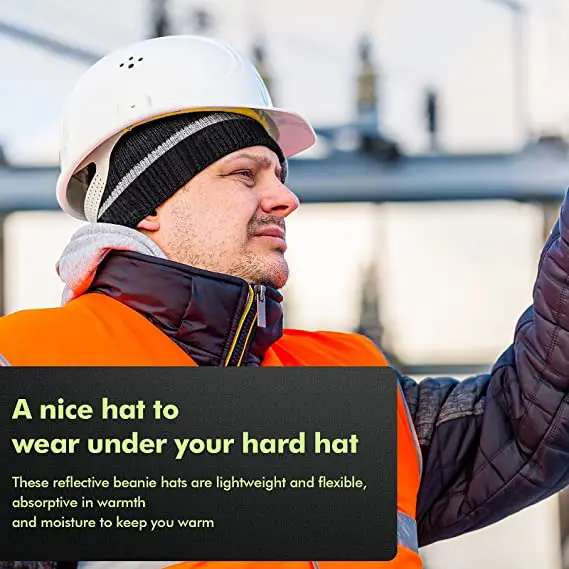 Best&Wecan Reflective Knit Hat Safety Sweater Hat Adult High Visibility Beanie Neon Knit Hat with Reflective Stripes