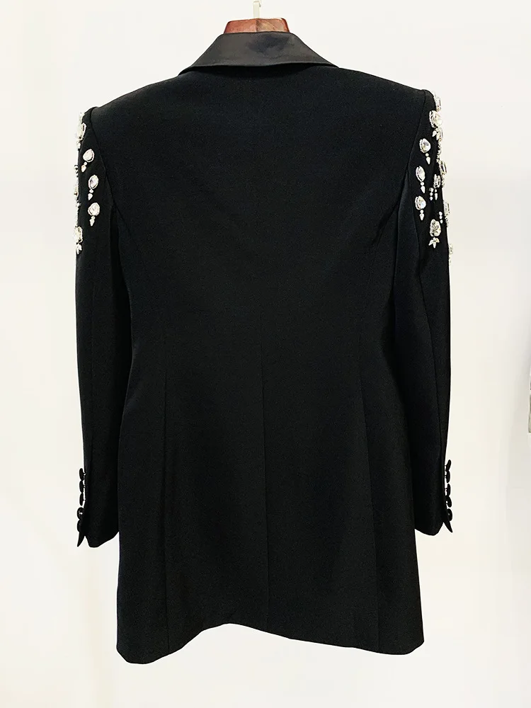 A8300 Luxury Styles Black White Women Blazer Dress Beaded Plus Size Ladies Jackets And Coats