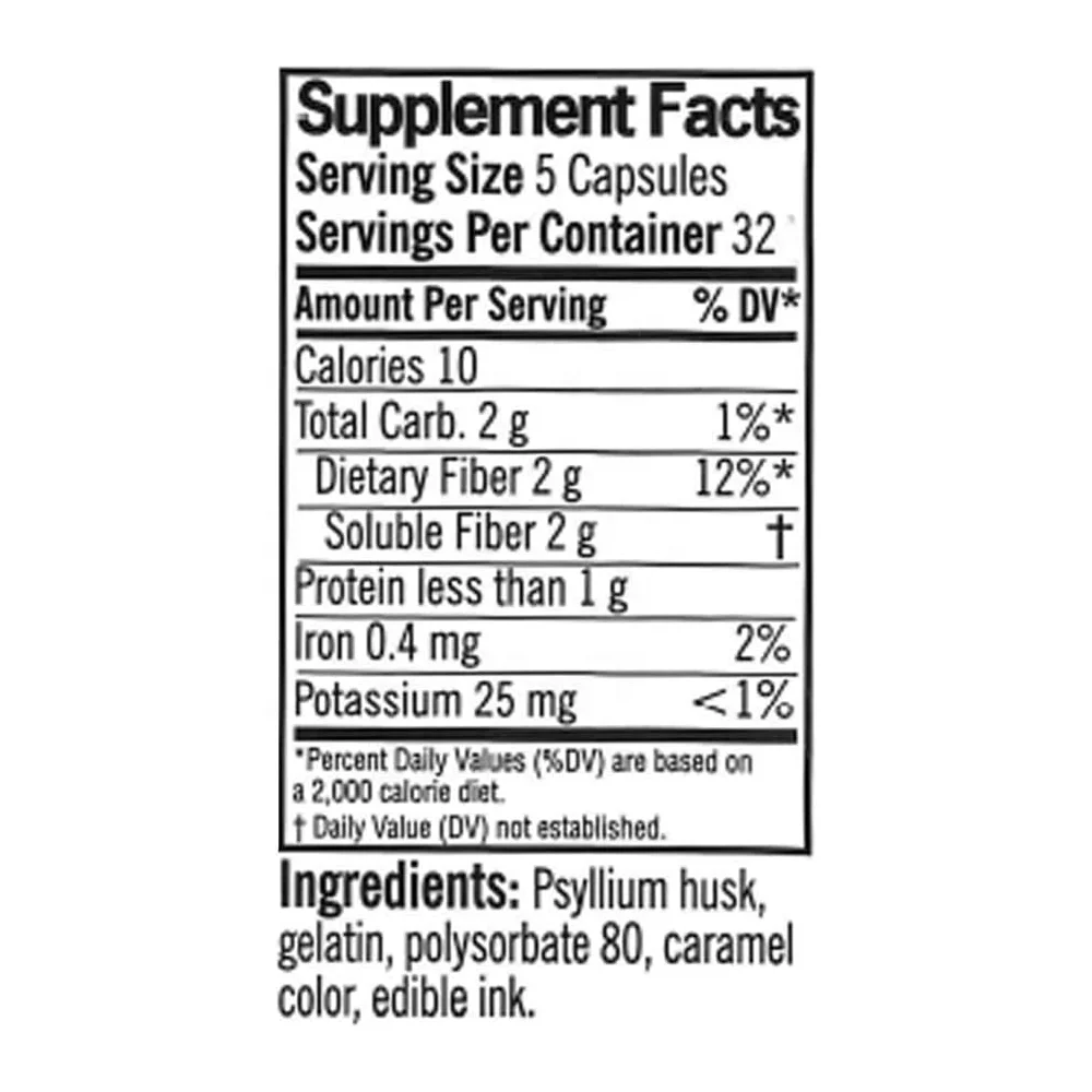 Priavte Label Daily Fiber Capsules Regularity Digestive Health Support Protein Potassium Vitamin Supplement 160 Count