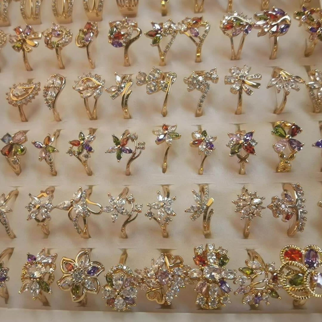 Fashion 18k Gold Plated Stainless Steel Jewelry Gift Charm Colorful Cubic Zircon Finger Rings For Girls