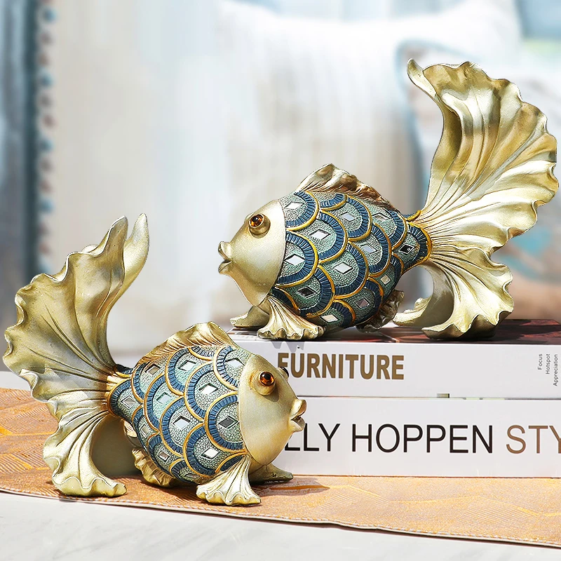 Luxury Goldfish Animal Ornaments Creative Fish Resin Home Crafts Decoration Gifts