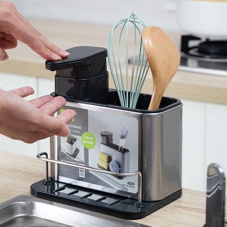 3 in 1 Multifunctional Kitchen Sink Washing Sponge Storage Rack Soap Dispenser Hand Detergent Bottle Organizer Stand