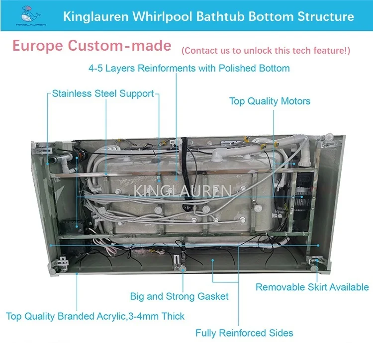 Kinglauren Modern Sleek Double Person  Luxury Indoor Relaxation Multi - Functional Hotel Bathroom Use Massage Bathtub