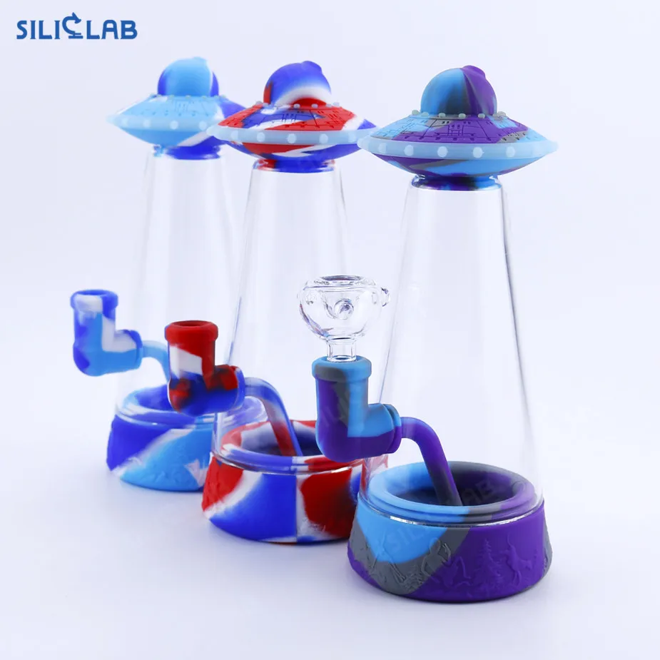 smoke shop supplies new UFO cute silicone water pipe tobacco accessories smoke bubble poly glass smoking bubbler tobacco pipe