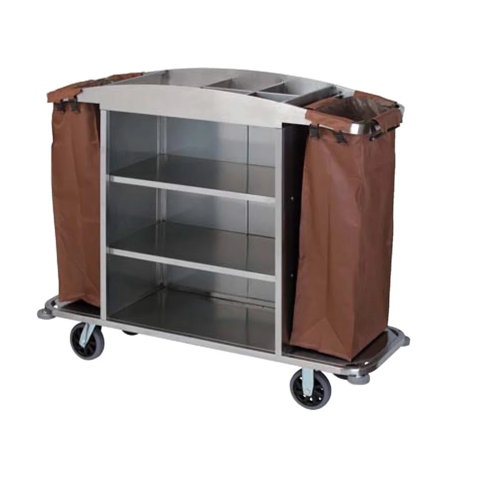 T014 Hotel Guestroom Brown Housekeeping Cleaning Trolley Hospitality Supplies Housekeeping Maid Cart Service Cart
