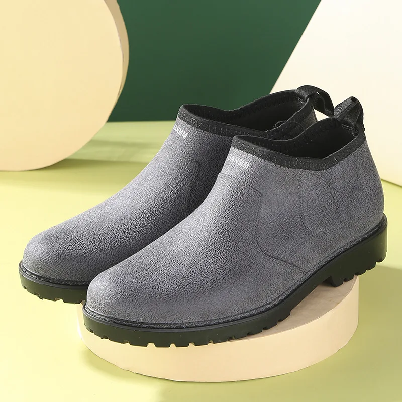 
High grade thick bottom rain boots fashionable leather plastic waterproof shoes wear-resistant ankle boot 