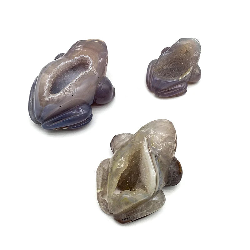 Wholesale natural crystal polished druzy agate frog crafts agate animals healing stone crystal stone for home decoration