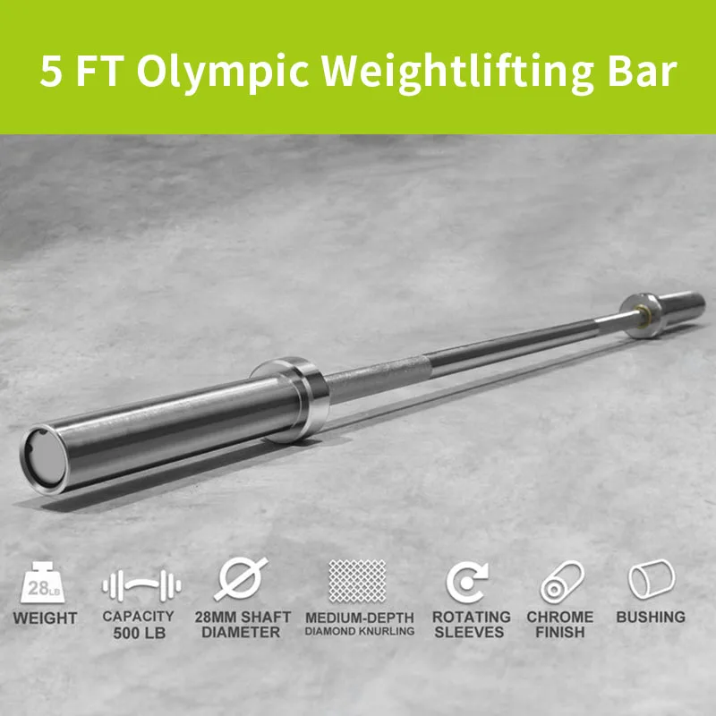 Custom 5 FT Barbell Heavy-Duty High-Strength Straight 28mm Diameter Stainless Steel Free Weights for Home Gym Workouts