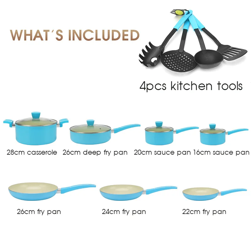 15pcs Cookware Pot Sets German Quality Ceramic Induction Kitchen Ware Cookware Set Pots and Pans with Glass Lid