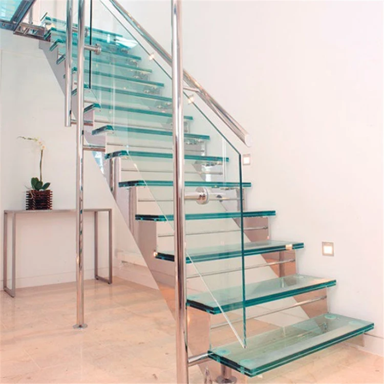 clear anti slip frosted laminated glass panels steps stainless steel metal quantity mono stringer stair prices
