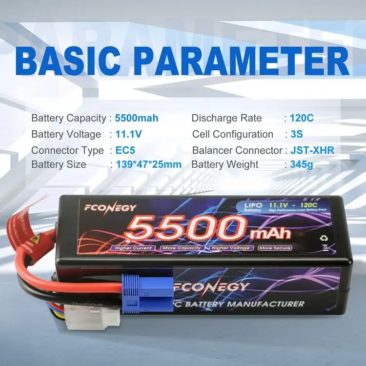 11.1V HD 3S 5500mAh 120C  RC Car Battery Lithium Ion Rechargeable with Warranty 1 Year