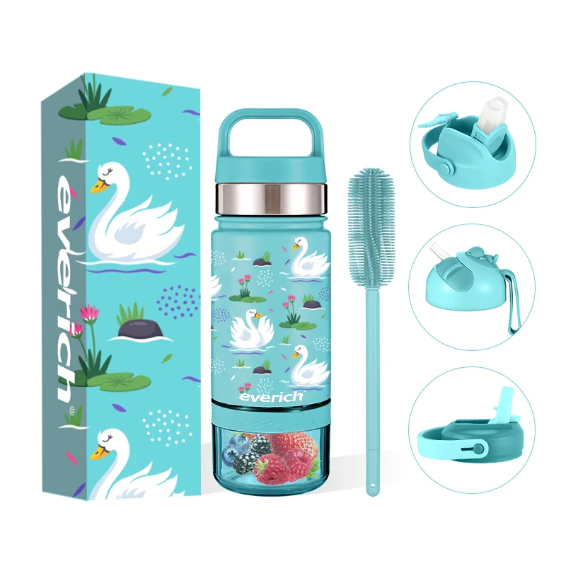 Everich ODM mold Stainless Steel Kids Water Bottle with Snack Jar Pill Box vacuum Insulated Stainless Steel Double Walled Bottle