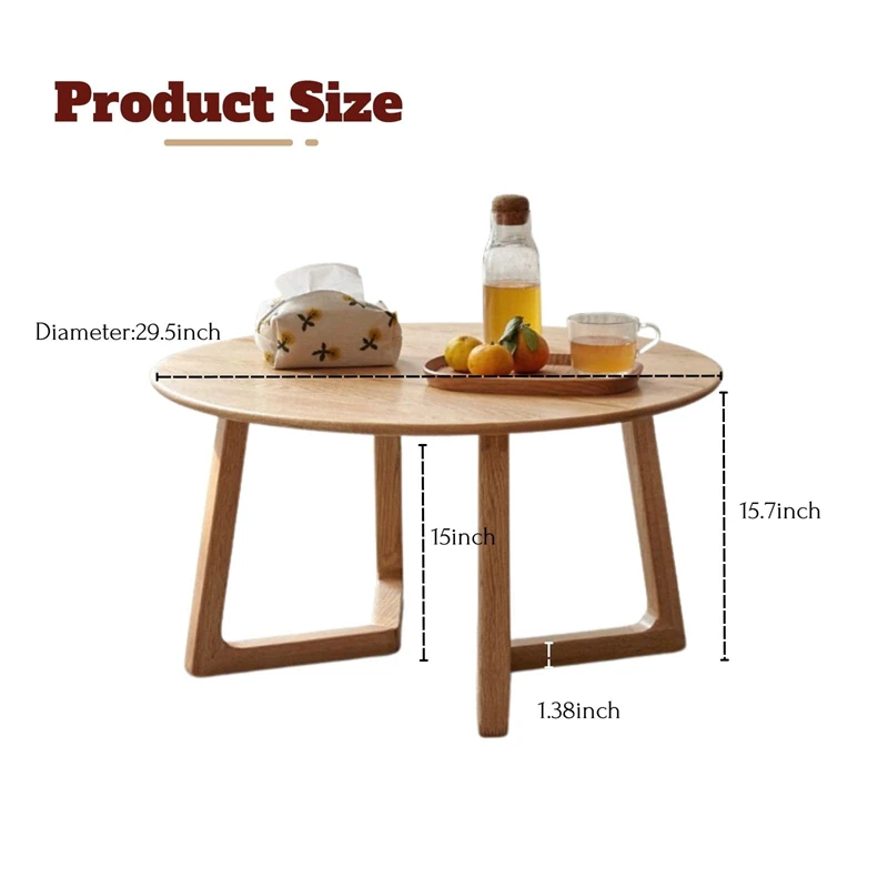 Log Color Low Modern Round Solid Oak Wooden Coffee Table for Coffee Shop