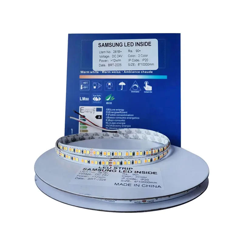 Лучшая Светодиодная лента белая CRI90 + 24 В 8 мм 192Led 2 двухцветные гибкие светодиодные полосы света с Samsung 2835 Smd СВЕТОДИОД