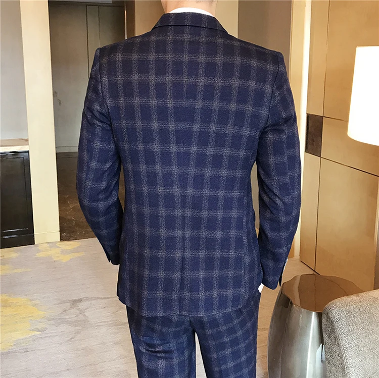 Для мужчин, набор одежды из 3 предметов Классический жакет, на одной пуговице, деловая модельная одежда в клетку пиджак и юбка в складку, комплект со штанами