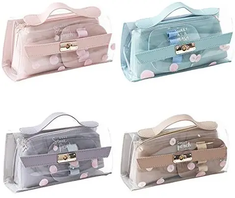 Large Capacity Pencil Pouch Portable Pen Bag Cute Cosmetic Bag Transparent Pencil Case Holder for Middle High School student