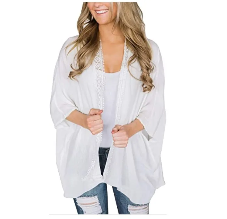 
Popular spring and summer solid color lace and sun protection blouse beach clothes 