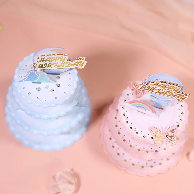 Custom Creative Paper 3D Pop Up Cartoon Children Little Bear Cake Birthday Greeting cards